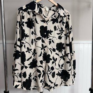 Balloon sleeve sheer black and tan blouse, H&M XL